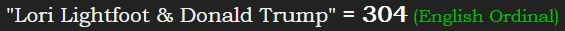 "Lori Lightfoot & Donald Trump" = 304 (English Ordinal)