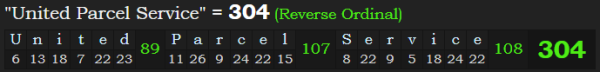 "United Parcel Service" = 304 (Reverse Ordinal)