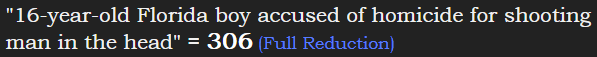 "16-year-old Florida boy accused of homicide for shooting man in the head" = 306 (Full Reduction)