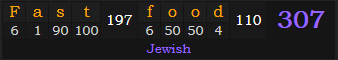 "Fast food" = 307 (Jewish)