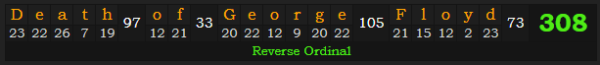 "Death of George Floyd" = 308 (Reverse Ordinal)