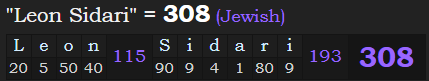 "Leon Sidari" = 308 (Jewish)