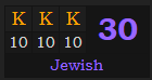 "KKK" = 30 (Jewish)