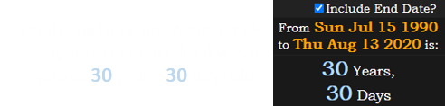 On the night of this August 13th game, Damian Lillard was a span of 30 years, 30 days old: