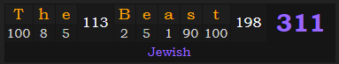 "The Beast" = 311 (Jewish)