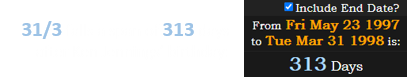 31/3 falls a span of 313 days after Ken Jennings’ birthday: