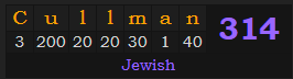 "Cullman" = 314 (Jewish)