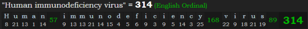 "Human immunodeficiency virus" = 314 (English Ordinal)