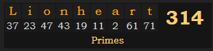 "Lionheart" = 314 (Primes)