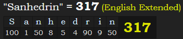 "Sanhedrin" = 317 (English Extended)