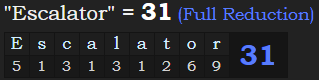 "Escalator" = 31 (Full Reduction)