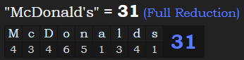 "McDonald's" = 31 (Full Reduction)
