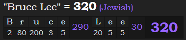 "Bruce Lee" = 320 (Jewish)