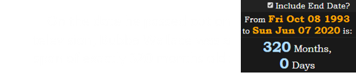 On the date he passed out on television, Bubba Wallace was a span of exactly 320 months old: