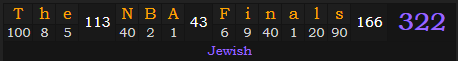 "The NBA Finals" = 322 (Jewish)