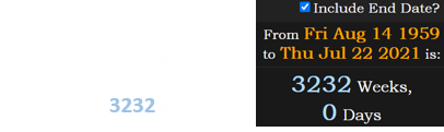 On the date of Knapps’ passing, the New York Jets football franchise was a span of exactly 3232 weeks old: