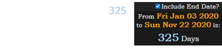 November 22nd was 325 days after the anniversary of his first day in office: