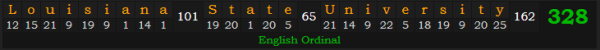 "Louisiana State University" = 328 (English Ordinal)