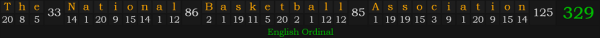 "The National Basketball Association" = 329 (English Ordinal)