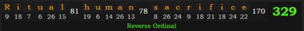 "Ritual human sacrifice" = 329 (Reverse Ordinal)