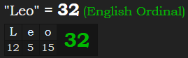 "Leo" = 32 (English Ordinal)