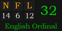 "NFL" = 32 (English Ordinal)