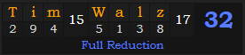 "Tim Walz" = 32 (Full Reduction)