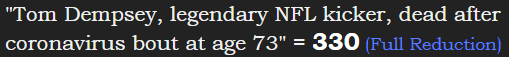 "Tom Dempsey, legendary NFL kicker, dead after coronavirus bout at age 73" = 330 (Full Reduction)