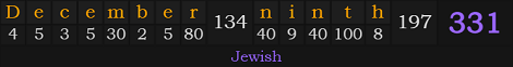 "December ninth" = 331 (Jewish)