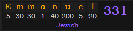"Emmanuel" = 331 (Jewish)