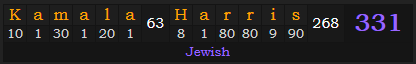 "Kamala Harris" = 331 (Jewish)