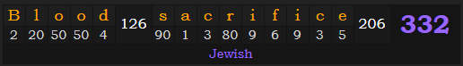 "Blood sacrifice" = 332 (Jewish)