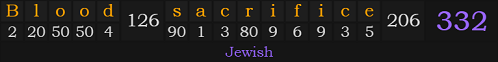 "Blood sacrifice" = 332 (Jewish)