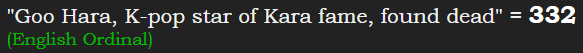 "Goo Hara, K-pop star of Kara fame, found dead" = 332 (English Ordinal)