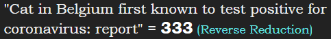 "Cat in Belgium first known to test positive for coronavirus: report" = 333 (Reverse Reduction)