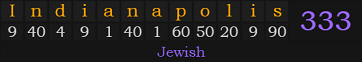 "Indianapolis" = 333 (Jewish)