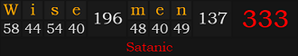 "Wise men" = 333 (Satanic)