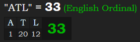 "ATL" = 33 (English Ordinal)