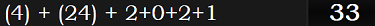 (4) + (24) + 2+0+2+1 = 33