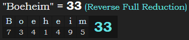 "Boeheim" = 33 (Reverse Full Reduction)