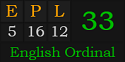 "EPL" = 33 (English Ordinal)