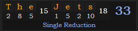 "The Jets" = 33 (Single Reduction)