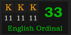 "KKK" = 33 (English Ordinal)