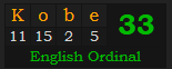 "Kobe" = 33 (English Ordinal)