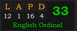 "LAPD" = 33 (English Ordinal)