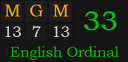 "MGM" = 33 (English Ordinal)