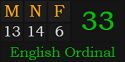 "MNF" = 33 (English Ordinal)