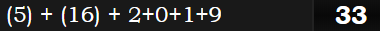 (5) + (16) + 2+0+1+9 = 33