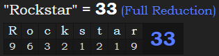 "Rockstar" = 33 (Full Reduction)