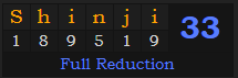 "Shinji" = 33 (Full Reduction)